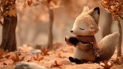 3d Cartoon Of an adorable little fox Drinking