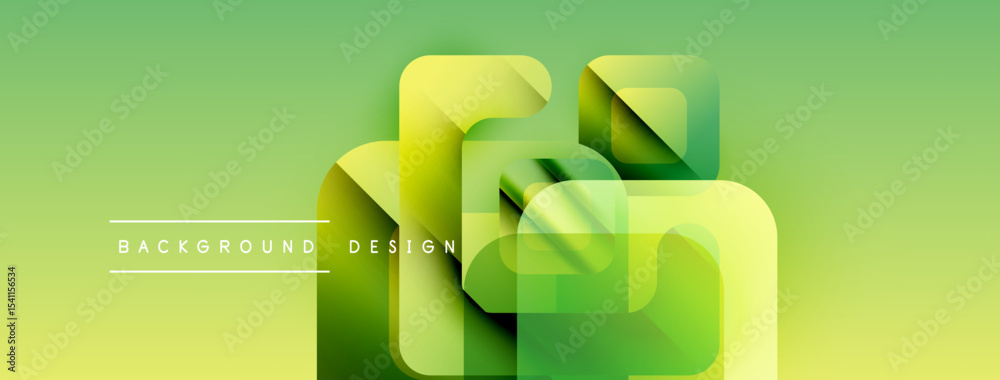 Poster Abstract green background. Overlapping squares create layered visual effect. Text reads background design. Modern, minimalist style.