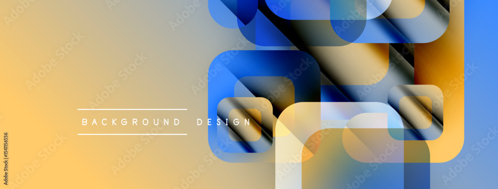 Poster Abstract geometric shapes overlap, creating dynamic visual effect. Warm beige blends with cool blues, offering modern design.