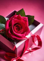 red rose and gift box