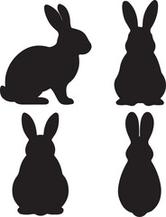 Rabbit silhouette icons set side, front, back, and top views vector art illustration.