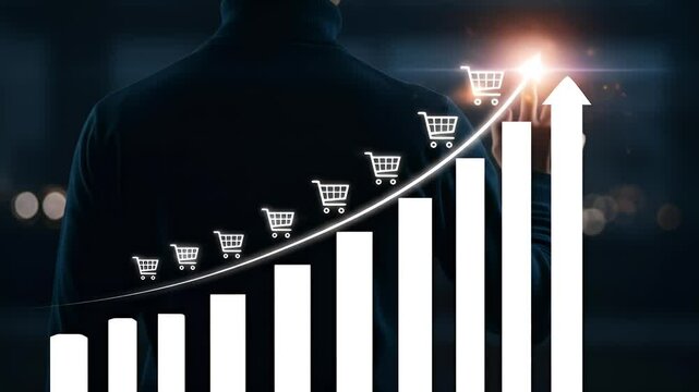 E-commerce Growth: Shopping Cart Symbol on Upward Trend Graph
