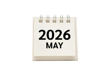 2026 MAY text on desk calendar with clipping path isolated on white background. 2026 MAY and...