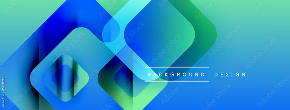 Poster abstract geometric shapes overlap, creating vibrant blue, green gradients. modern design element for