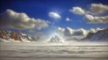 Fototapeta premium Snowy mountain landscape with ice structure