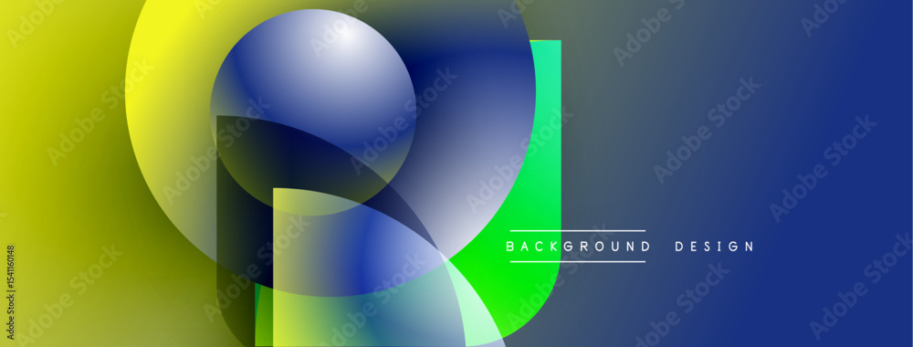 Poster Abstract vibrant design features overlapping shapes, gradients. Yellow, blue hues create dynamic visual effect. Modern background element.