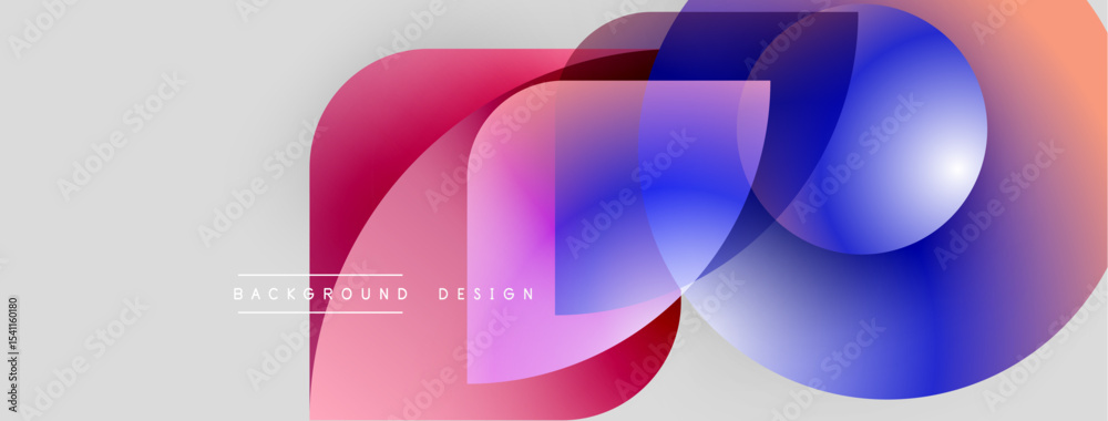 Poster Abstract flowing shapes, vibrant colors, modern design. Gradient layers create dynamic visual effect. Simple background enhances composition.