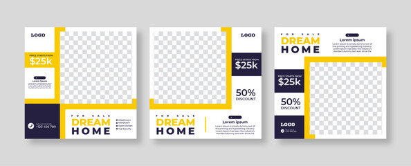 Editable social media post for house sale and marketing. Minimalistic editable real estate advertising banner. elegant sale and discount promotional advertising banner.