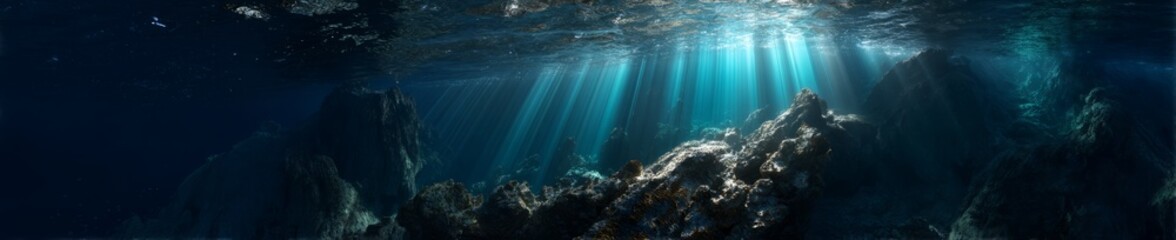 Fototapeta premium Underwater rays of light ocean depths hdr 360 degree tranquil environment