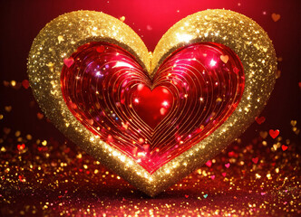 golden heart with red background