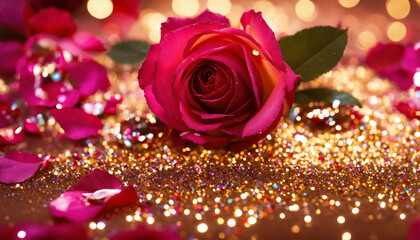 red rose and petals