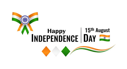 Minimalist 15 August Indian Independence Day Banner with Tricolor Ribbons, Ashoka Chakra, and National Flag  Symbol of Indian Freedom and Celebration