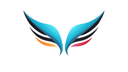 Abstract blue wings with orange and red accents on a black background in a symmetrical arrangement