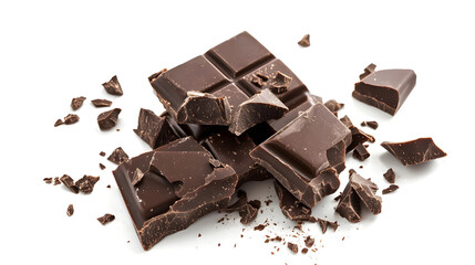 Broken Chocolate Bar Pieces Isolated on White