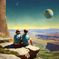 young couple sitting on the rocks