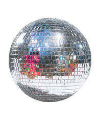 : Artistic Close-Up of a Silver Disco Ball Reflecting Light on Transparent Background
