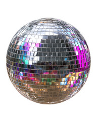 : Artistic Close-Up of a Silver Disco Ball Reflecting Light on Transparent Background