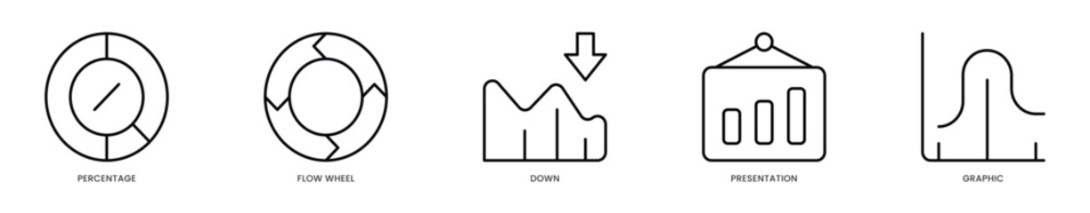 Editable Stroke Icons - Percentage Flow Wheel Diagram  Downward Trend Visualization for Business Presentations and Analytics Graphics