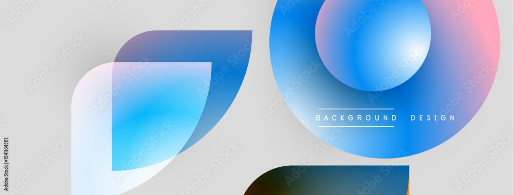 Poster abstract shapes overlap, creating vibrant color gradients. light blue, pink hues dominate neutral ba