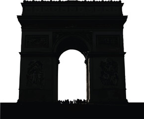 Fototapeta premium Silhouette of the Arc de Triomphe with archway details, white background