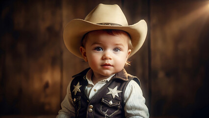 Portrait of a little boy wearing cowboy hat and western wear