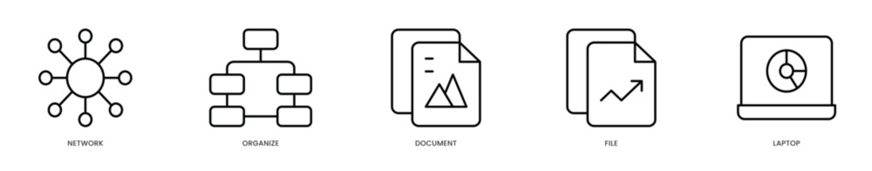 Editable Stroke Icons - Network Organization System Concept  Digital Document Management with File Sharing Across Laptops