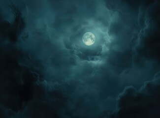Full moon obscured by dark clouds