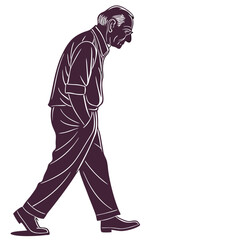 silhouette elderly man on white background