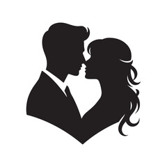 couple vector silhouette clip art logo design illustration. happy wedding, marriage ceremony, anniversary.