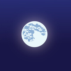 Realistic Moon closeup vector illustration at night on abstract background.