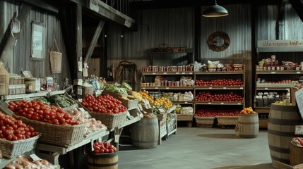 Cozy Local Grocery Store with Rustic Charm and Abundant Fresh Produce