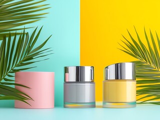 A product comparison scene featuring day vs night creams