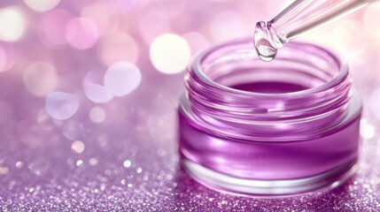 Close-Up of Lavender Essential Oil Droplet in Glass Bottle