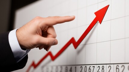 Business Analyst Pointing at Financial Growth Graph in Modern Office