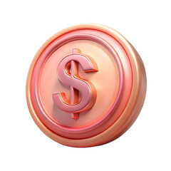 3d rose gold dollar sign coin icon isolated on transparent background
