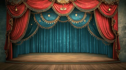 Beautifully Embroidered Stage Curtain in a Royal Theater Setting