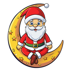 Santa claus sitting on a moon cartoon vector illustration