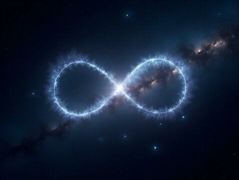 Artistic rendering of the limit notation expanding into infinity, on a starry cosmic backdrop, Mathematics of infinity, Limit concept in space