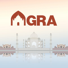 Agra Vector Typography with Taj Mahal Icon – Indian Monument Illustration Design