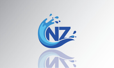 NZ Wave Monogram Logo – Creative Splash Letter mark with Water Flow & Motion Effect for Fresh, Dynamic Branding & Aqua-Themed Identity Design

