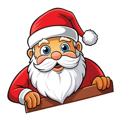 Cartoon santa claus holding a wooden board illustration