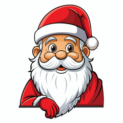 Cartoon santa claus with red hat and white beard smiling