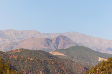 Scenic views of traditional Moroccan buildings near Sti Fadma along the Ourika River, near Marrakech, west Morocco 