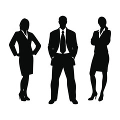 Vector silhouettes of diverse business people standing in a group, perfect for illustrating teamwork and success in the office Team collaboration silhouette icon illustration vector