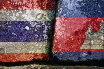 Thailand vs US Cambodia concept, Flags of usa or United States of America and China on old cracked...