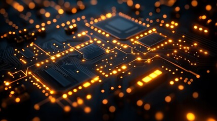 Obraz premium Glowing Circuit Board Closeup, Tech Background