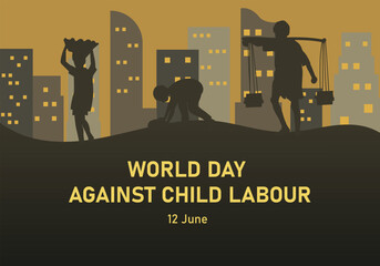 World Day Against Child Labour awareness illustration with silhouettes. Vector illustration