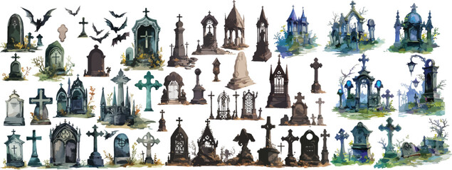 gothic cemeteries watercolor clipart   gothic cemeteries clipart for graphic resources © dian's