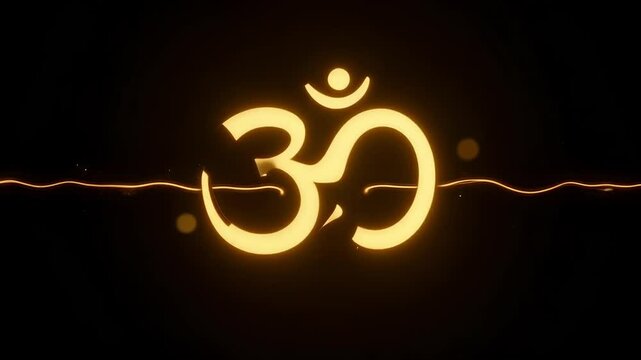 Stunning 4K footage of a continuous golden Om symbol elegantly drawn against a pitch-black background perfect for meditation spiritual and yoga projects.
