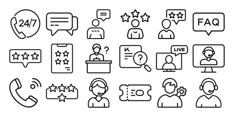 Customer support icons set 247 service feedback FAQ live chat